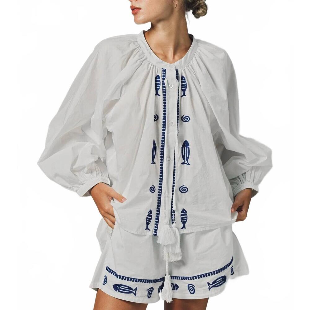 NEW THE SHIRT fish minka shirt in navy